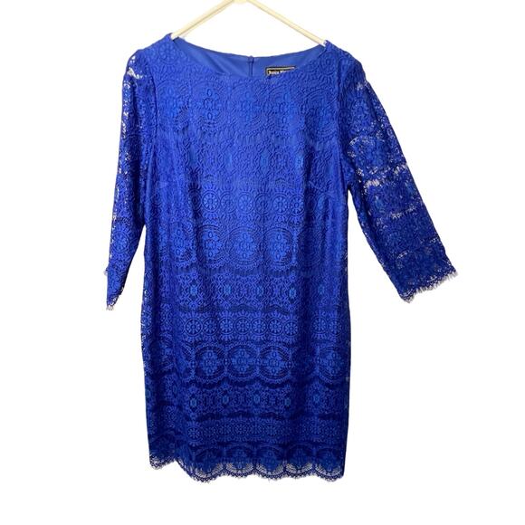 Jessica Howard Dress Womens Size 16 Blue Lace Lined Scallop Hem Back Zip NEW - Picture 1 of 12
